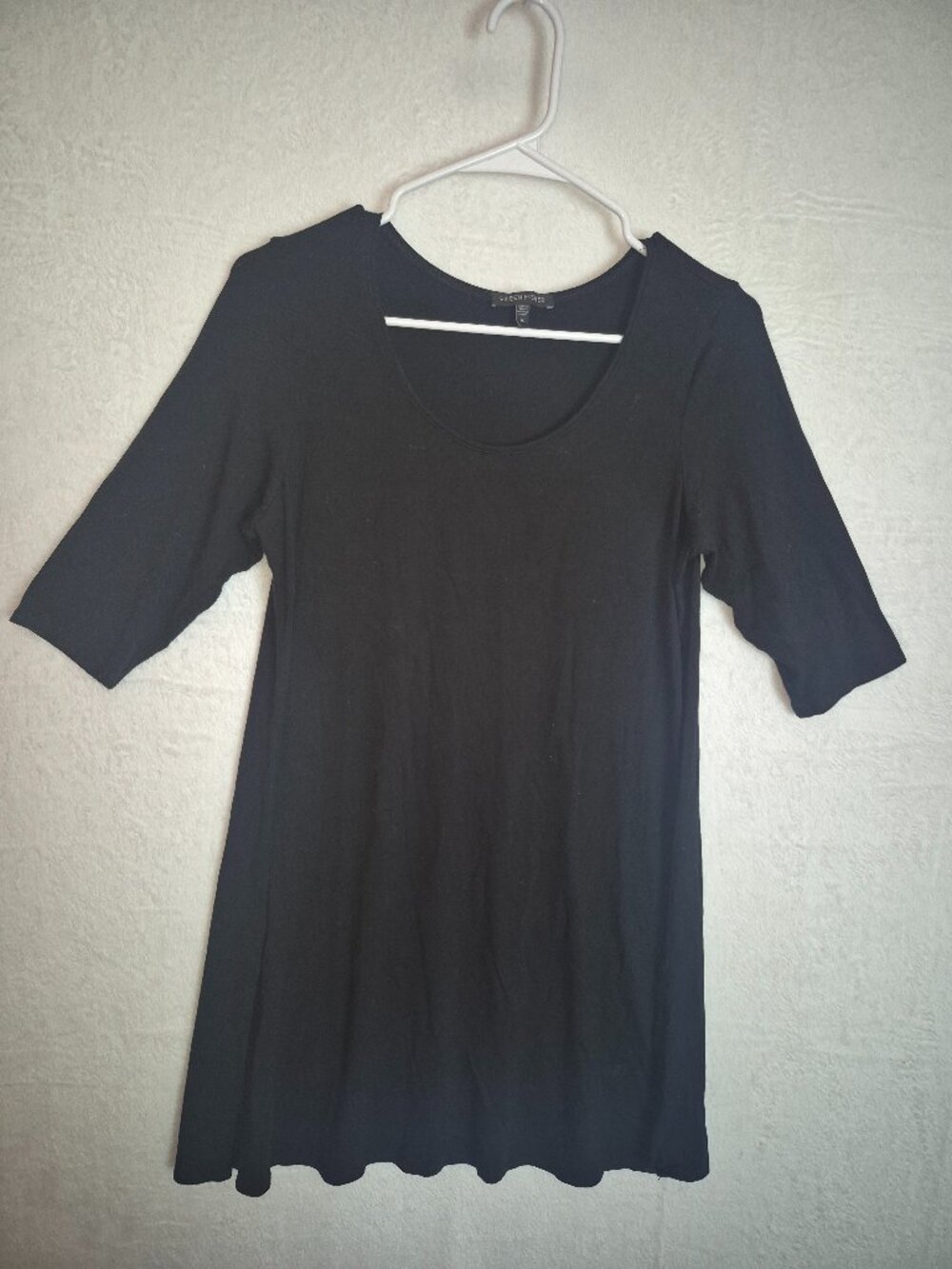 Eileen Fisher Black Stretch Rayon Lycra Scoop Neck Tunic Dress M Quiet Luxury